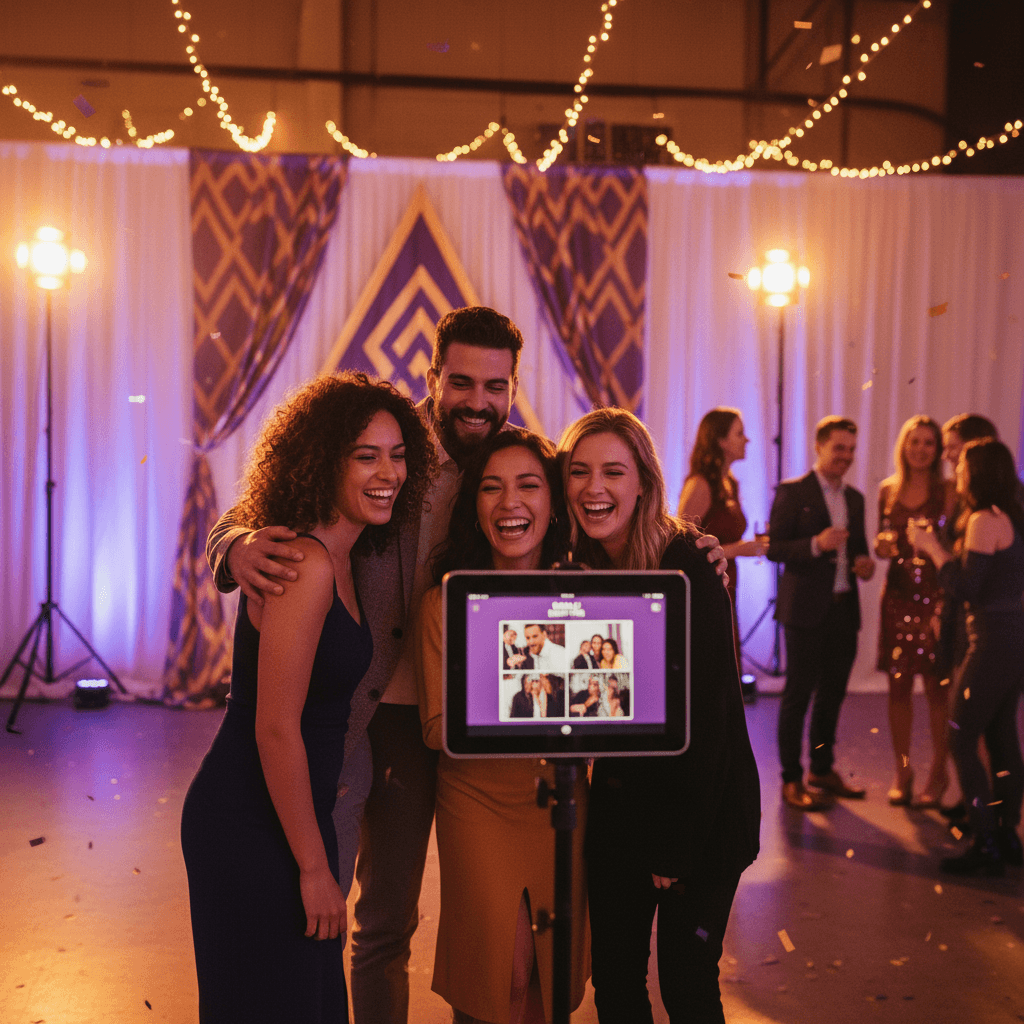 Guests enjoying iPad photo station at event