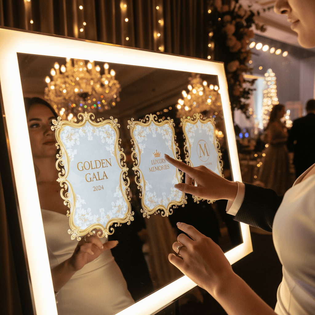 iPad photo station displaying event photos with digital frames