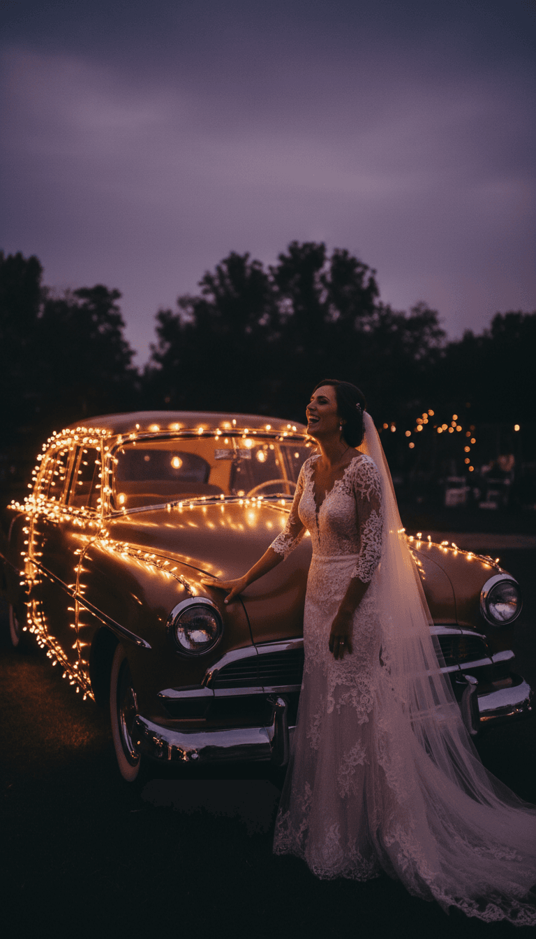 Bride and groom viewing 360 photo booth photos at wedding