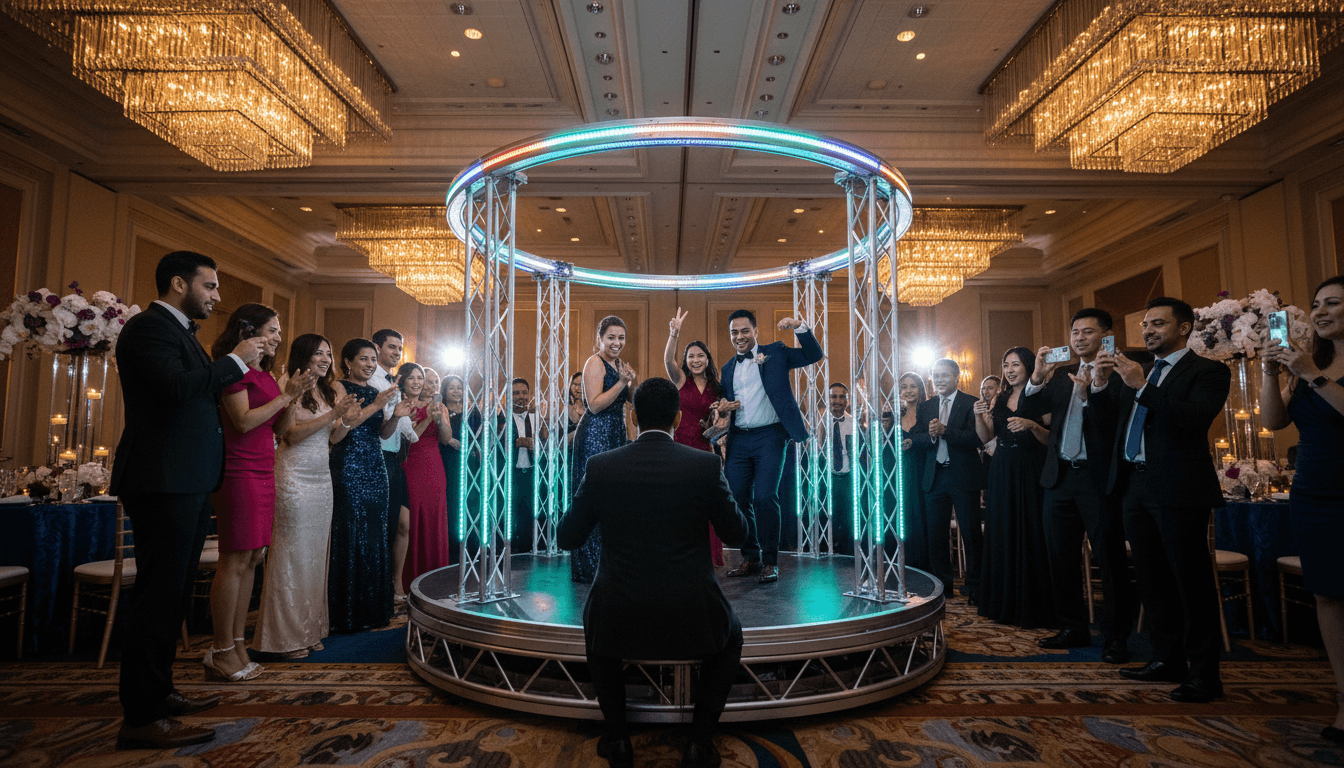 360 photo booth at wedding celebration